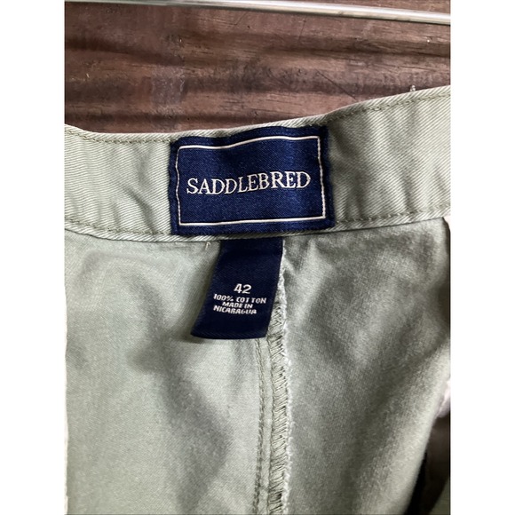 Men's Green Cotton Shorts Saddlebred 42 Flat Front 42 Cotton - Picture 6 of 7